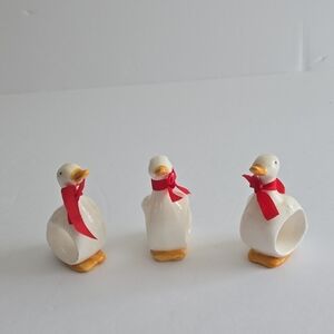 Ron Gordon Designs 1983 Set Of 3 Duck White Ceramic Napkin Holders Red Bows